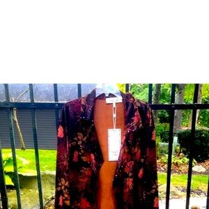 Sheryl Crow studded detail, belted, fall floral,faux- suede duster NWT
